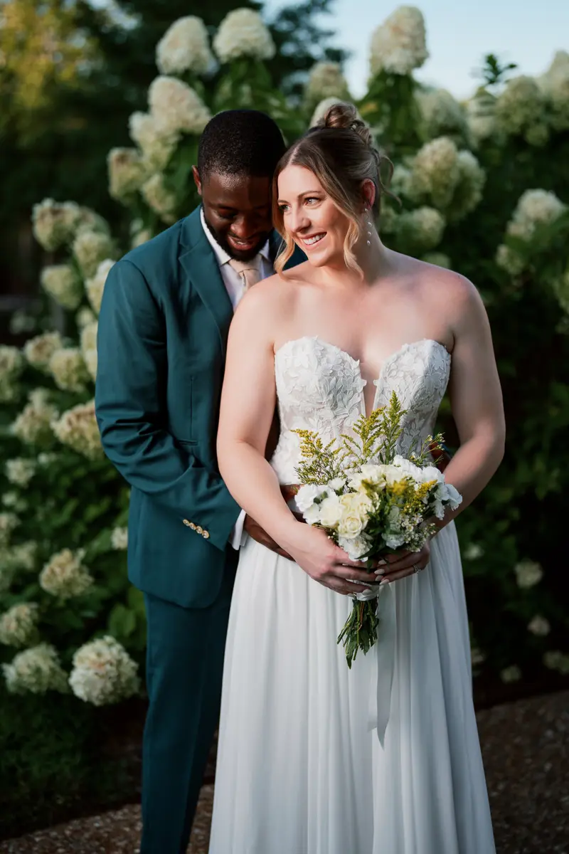 Styled wedding shoot portrait, golden hour